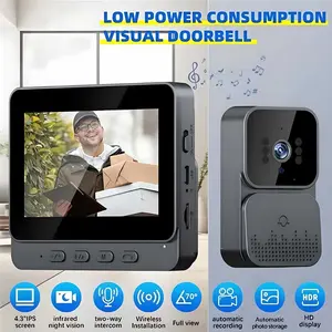 Video Doorbell with Intercom, 4.3 Inch Screen, Night Vision, Two-Way Talk, Long Battery Life, Easy Installation, Wireless Smart Doorbell, No APP Needed
