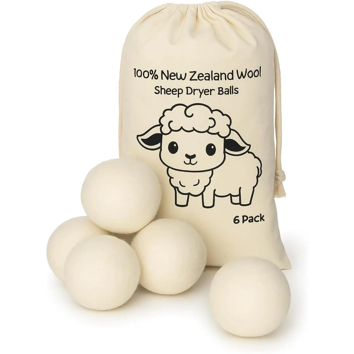 Natural Wool Dryer Balls | Reusable Natural Fabric Softener | Reduces Wrinkles & Drying Time | Large Dryer Balls is a Better Alternative to Plastic Balls and Liquid Softener| Saves Energy (Pack of 6)