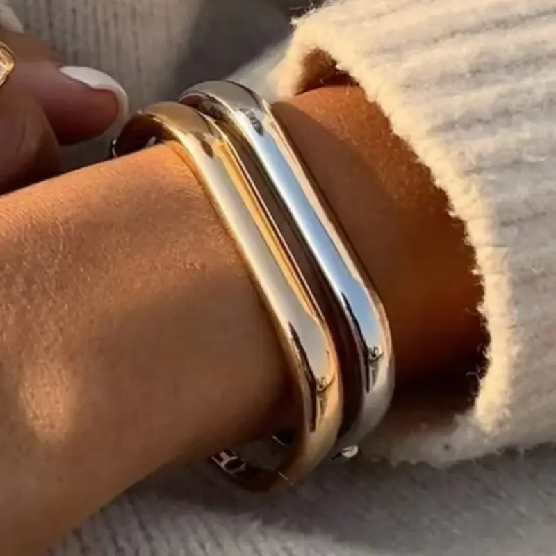 Silver Square 18k Stainless Steel Bangle - Elegant and Durable Accessory for Everyday Wear