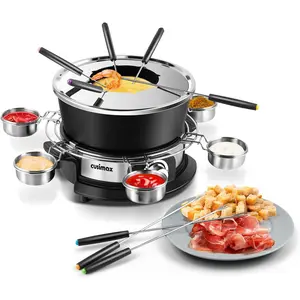 Electric Fondue Set with 1300W Power Temperature Control for Cheese,Chocolate,Oil and Broth, 2L Non-Stick Electric Fondue Pot with 8 Forks, 6 Cups and Removable Anti-Scald Handle