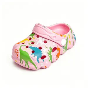 Children's Slippers Cute Cartoon Dinosaur Design Perforated Shoes Comfortable Pink Blue Slippers Summer Beach Chef