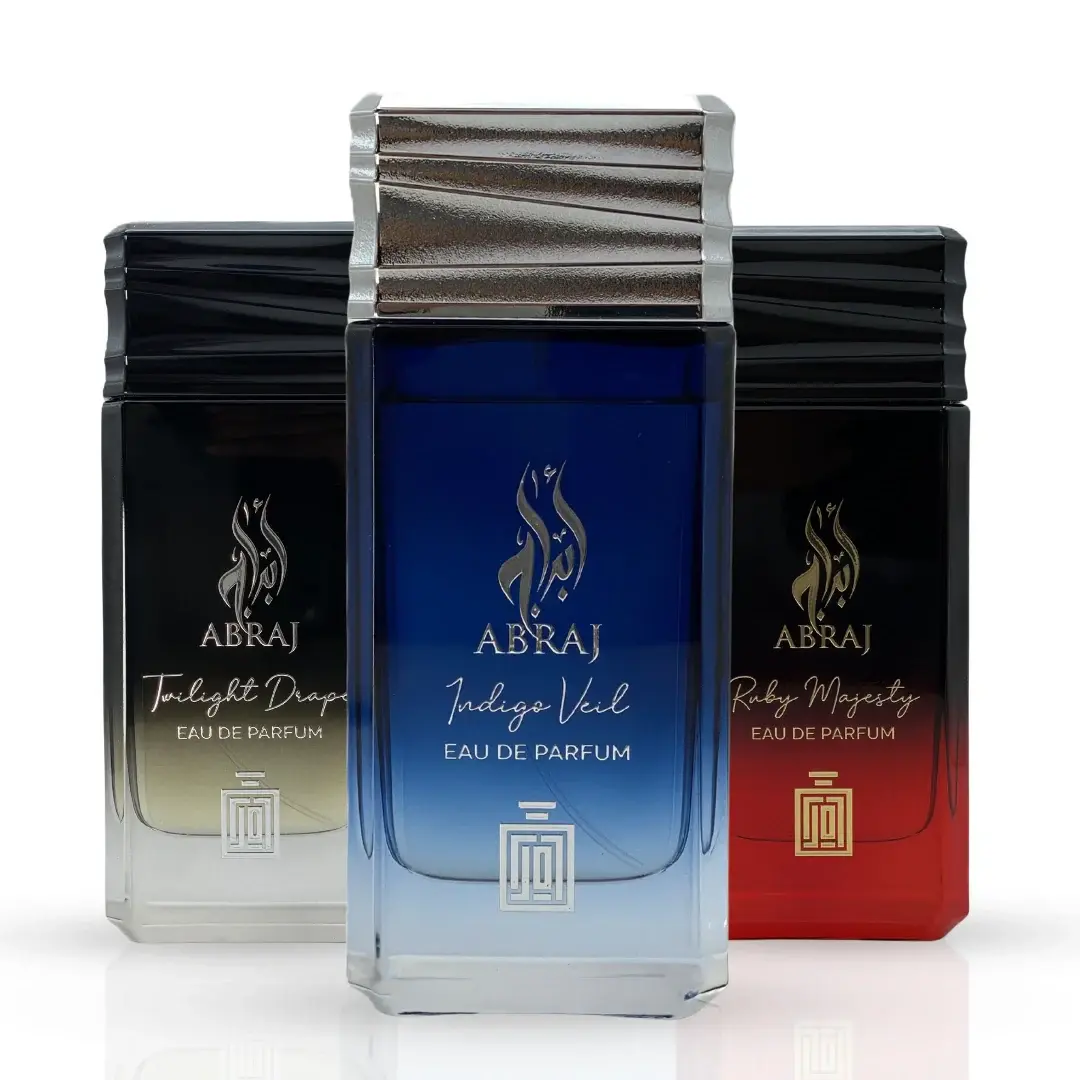 Abraj Twilight Drape & Abraj Ruby Majesty & Abraj Indigo Veil Eau De Parfum Spray 100ml (3.4 oz) By Aura Fragrances (Bundle)