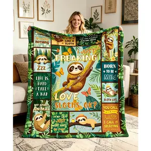 Sloth Floral Blanket Green Plants Flowers Gifts for Women Kids Girls Mom Wife Men Boys Birthday Christmas Halloween Easter Home Bedroom Bed Sofa Decor Plush Throw 50"x60"