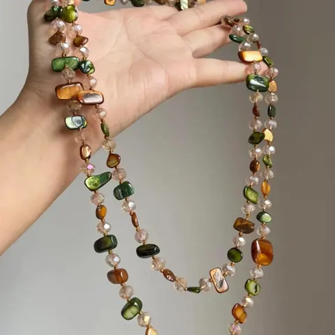 Vintage Bohemian Colorful Shell Beaded Long Necklace, Retro Layered Party Holiday Women's Unique Necklace, Antique Style Jewelry, Fashion Jewelry Party, Layering Necklace, Boho Style Necklace