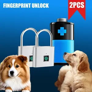2 PCS Premium Pet Cage Security Door Locks, Pet Cage Mini Smart Fingerprint Padlock, with Fingerprint Recognition, Pet Cage Anti-theft Protection, Convenient and Long-lasting USB Rechargeable Battery Life - Perfect for Protecting Pet Suitcases and Luggage