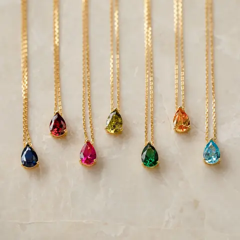 Ophelia Birthstone Necklace by Caitlyn Minimalist - Custom Teardrop Gemstone Necklace in 18K Gold - Dainty Jewelry - Personalized Christmas Gifts