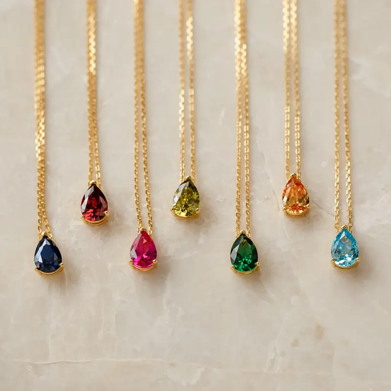 Ophelia Birthstone Necklace by Caitlyn Minimalist - Custom Teardrop Gemstone Necklace in 18K Gold - Dainty Jewelry - Personalized Christmas Gifts