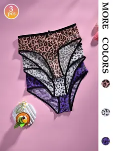 Women's Leopard Pattern Panties, Breathable Soft Mesh Fabric Triangle Underwear, Cute Bow Design, High Elasticity Fit, All Seasons
