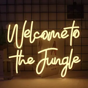 Welcome To The Jungle Neon Sign, USB Powered LED Glowing Wall Mounted Light, Decorative Light for Tropical Restaurants, Bars, Adventure Clubs