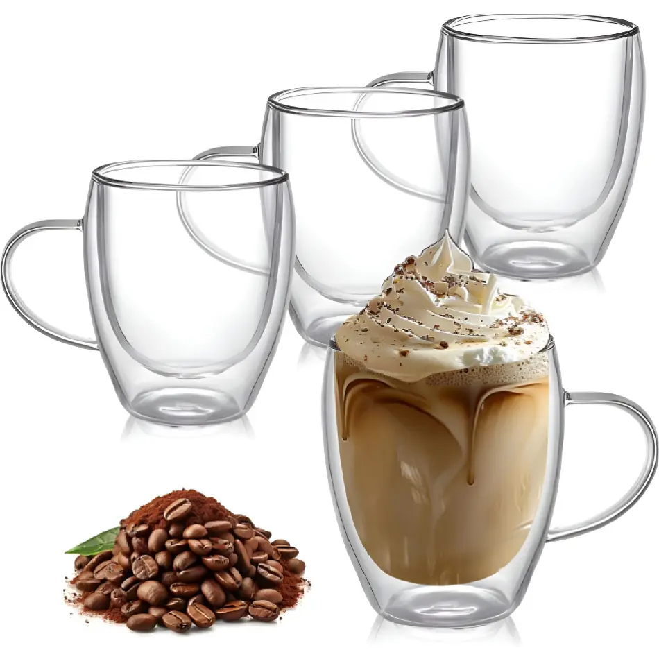 8 Ounces Set of 4 Double Walled Glass Coffee Mugs with with Handle  Insulated Layer Coffee Cups Borosilicate Glass Espresso Double Insulated  Clear Glass Coffee Mug for Hot Beverages - TikTok Shop