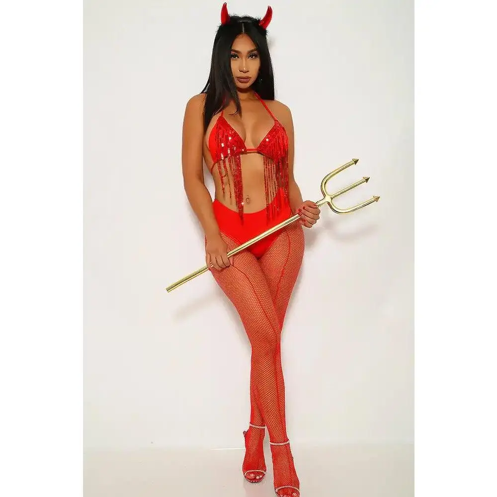 Red Sequin Hot Devil 2 Piece Costume