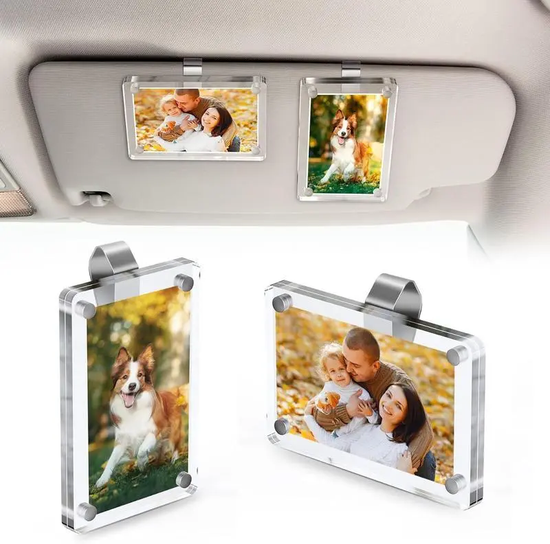 2-Piece Car Picture Holder Set, Acrylic Magnetic Personalized Photo Holder Car Accessory and Visor Clip, Personalized Car Picture Frame Suitable for Adding Family or Personal Photos #GLOBAL PICKS
