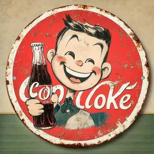 Vintage Coke Bottle Pattern Round Wall Art, Wall Decor for Home Bar Garage Cafe Office, Ideal Gift