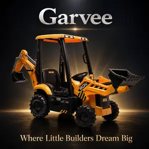 GARVEE Licensed JCB 12V Kids Ride-On Excavator, 4-in-1 Electric Construction Toy with Remote Control, LED Lights, Music, Kids Outdoor Play Gear, Birthday Gift for Ages 3-8