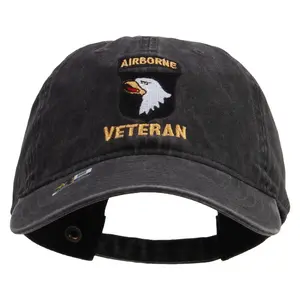 101st Airborne Veteran Embroidered Washed Solid Pigment Dyed Cotton Twill Brass Buckle Cap