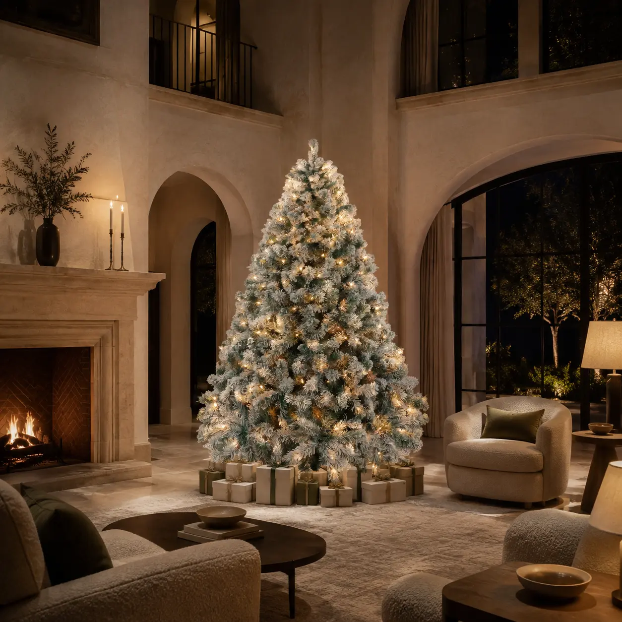 【Lush & Full】Yaheetech 4.5/6/7.5/9FT Snow Flocked Pre-lit Artificial Christmas Tree with 250 Warm White Lights, 820 Branch Tips & Foldable Metal Stand, Perfect for Home, Holiday Décor & Christmas Gift