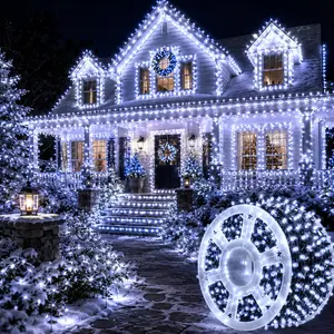 800-LED cool white solar string lights, 334.6 ft outdoor fairy lights with remote, waterproof bright white solar lights for patio, garden, fence, porch, and wedding decor