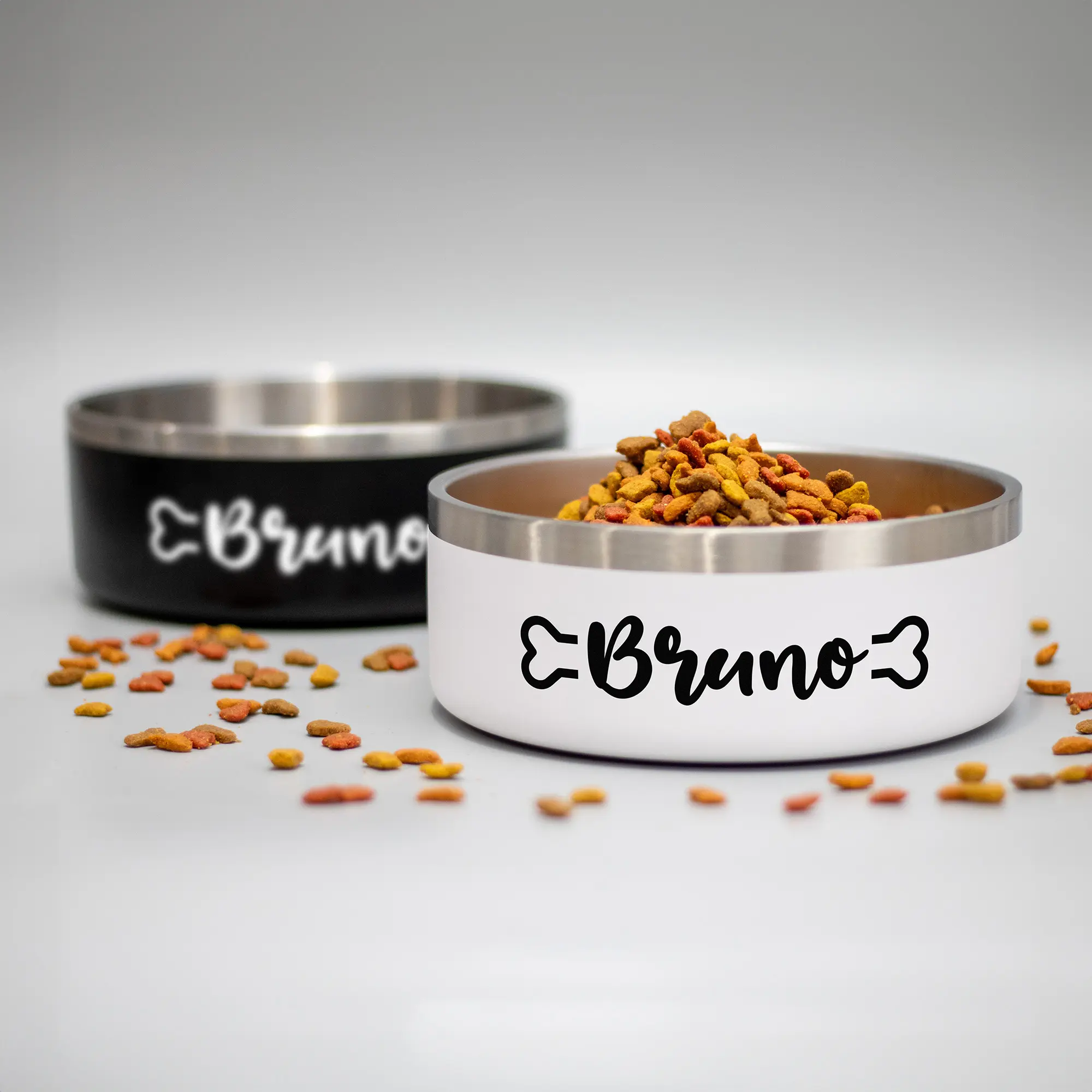 Personalized Pet Bowl with Name, Custom Non-Slip Stainless Steel Dog & Cat Food and Water Feeding Bowl, Gift for Animal Moms (Whiskers)
