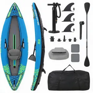 Stable Inflatable Kayak for One Person – Durable Solo Fishing Kayak with Padded Seat, 3 Fins, Pump, Repair Kit & Carry Bag – Ideal for Lakes, Rivers & Outdoor Water Sports