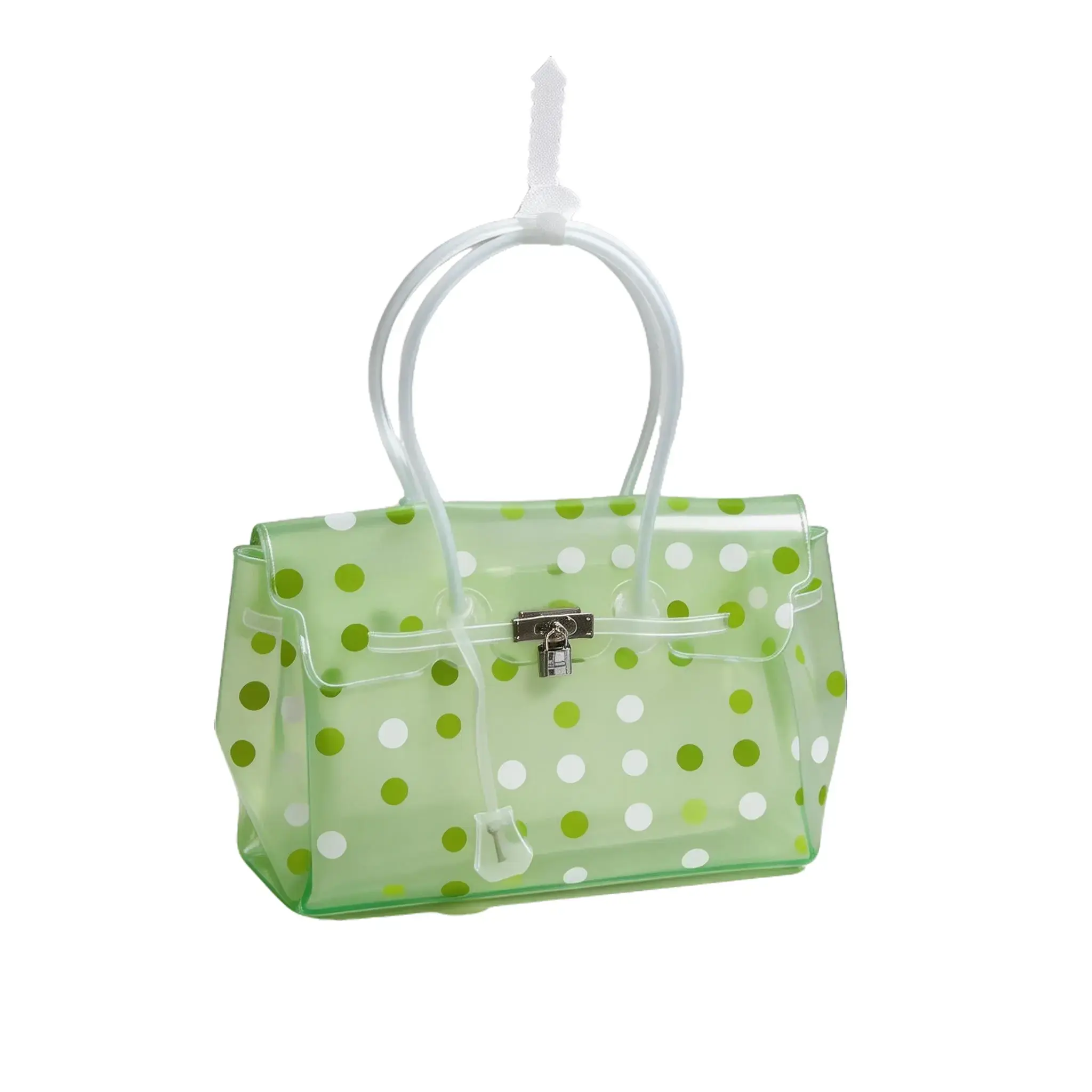 Women's TPU Jelly Tote Bag - High-Capacity Black-and-White Polka Dots Handbag with Buckle Lock for Summer Luggage Use, Stylish Handbags for Women Tote Bags