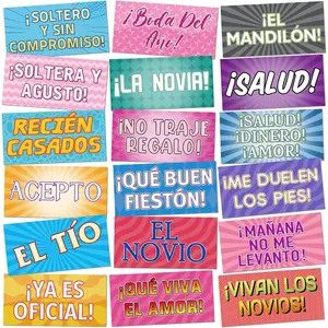 24 Designs Spanish Wedding Photo Booth Props Double Sided 11x5.5 Inch Photo Booth Props Marriage Parties Decoration DIY Water Proof Selfie Signs PVC Printing for Bridal Party Supplies