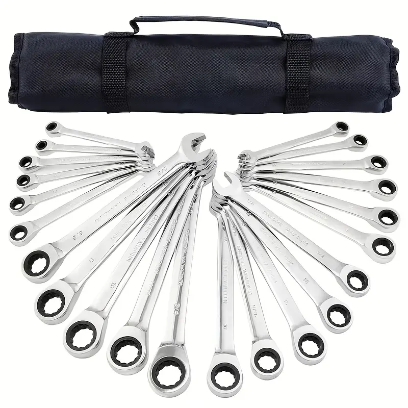 22Pcs 72-Tooth Ratchet Combination Wrench Set, 11PCS Metric 6-18mm +11PCS SAE Inch 1/4''-3/4'', CR-V Chrome Vanadium Steel Open & Box End Spanner, Professional Hand Tools for Automotive, Machinery & Home Maintenance, Ideal Mechanic Holiday Gift