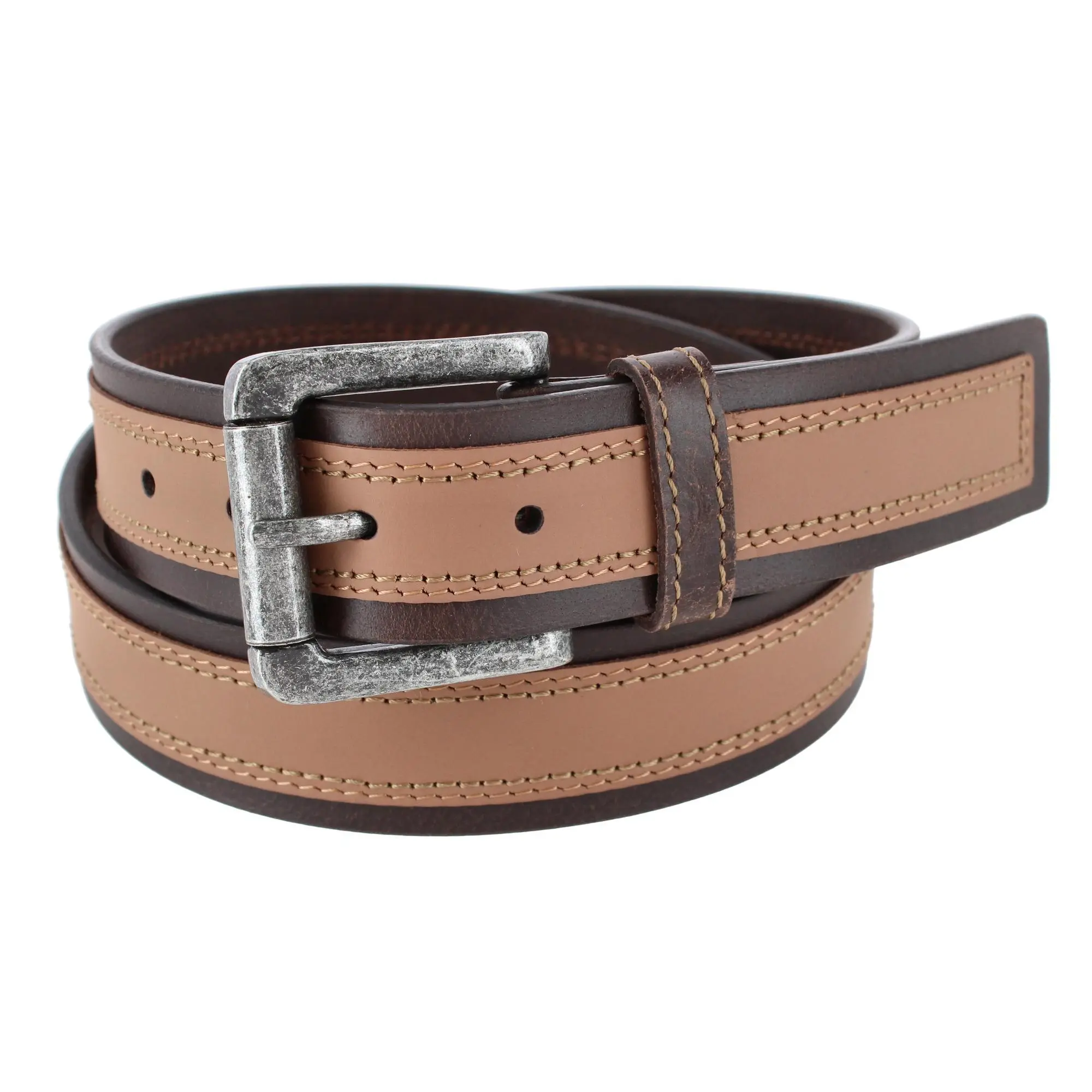 Wrangler Men's 38mm Tumbled Leather with Contrast Center Belt, Casual And Jean Belts, Heavy Duty, Casual Wear, Waist Belt