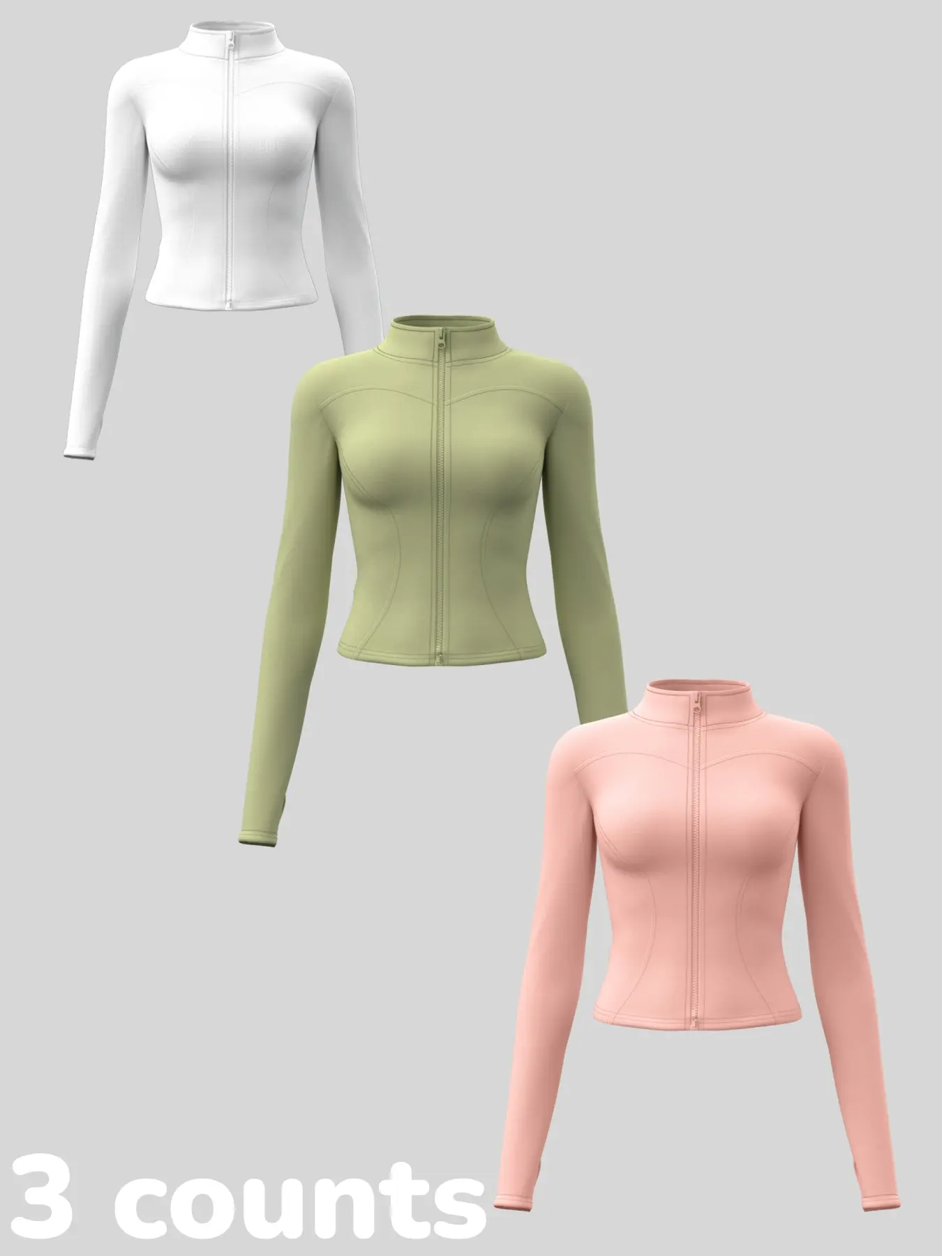 Women's Long Sleeve Yoga Jacket Set, Sports Outerwear, High Neck Zipper Closure, Quick-Dry Fitness Top, Tight-Fitting Sports Wear, Athletic Sports Clothing, 3 Piece Pack Women's Long Sleeve Yoga Jacket Set, Sports Outerwear, High Neck Zipper Closure, Quick-Dry Fitness Top, Tight-Fitting Sports Wear, Athletic Sports Clothing, 3 Piece Pack