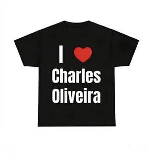 Game Day Apparel Cotton T-Shirt Featuring I Heart Charles Oliveira for Fans with Graphic Design
