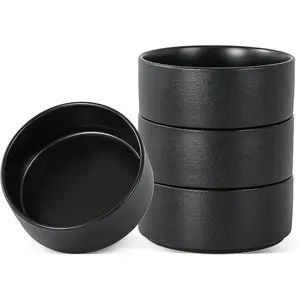26 OZ Cereal Bowl, 6 Inch Ceramic Bowls Sets for 4, Suitable for Breakfast, Soups, Oatmeal, Ramen, Pho, Udon and Ssoba, Dishwasher & Microwave Safe, Handcrafted Bowls Sets,Modern Black