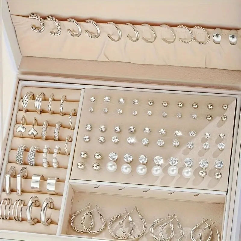Women's 102pcs Lightweight Mixed-Styles Elegant Stud Earrings Set - Female Costume Jewelry for Casual Wear, Everyday Use, Ideal Gift (No Box)