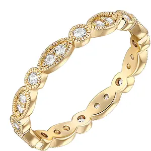 Golden Cubic Zirconia Band |   Round Milgrain Eternity Bands |   Golden Rings for Women