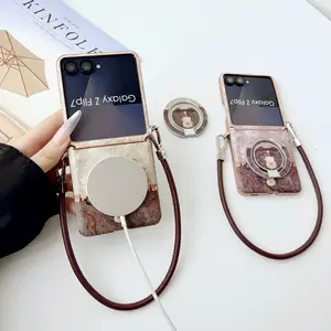 1pcs Electroplated and gold-embossed side clasp magnetic phone case Cover with handle rope, optional stand, suitable for Samsung Galaxy Z Flip 5/6/7FE/7, Smartphone, multi-functional and foldable screen phone case, unique design suitable for daily use