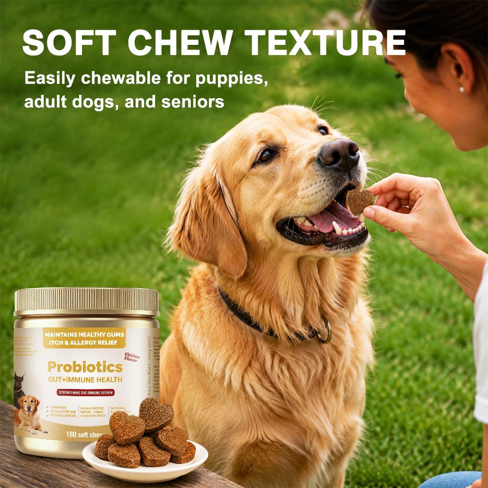 Dog Probiotic Palatable Chews - 180 Multi-Strains Soft Chews with Cod Fish, MCT Oil, GOS, Pumpkin & Chicken Flavor - Supports Immune Boost, Skin & Coat Health, Digestive Balance - For All Breeds Senior Dogs - 24 Months Shelf Life