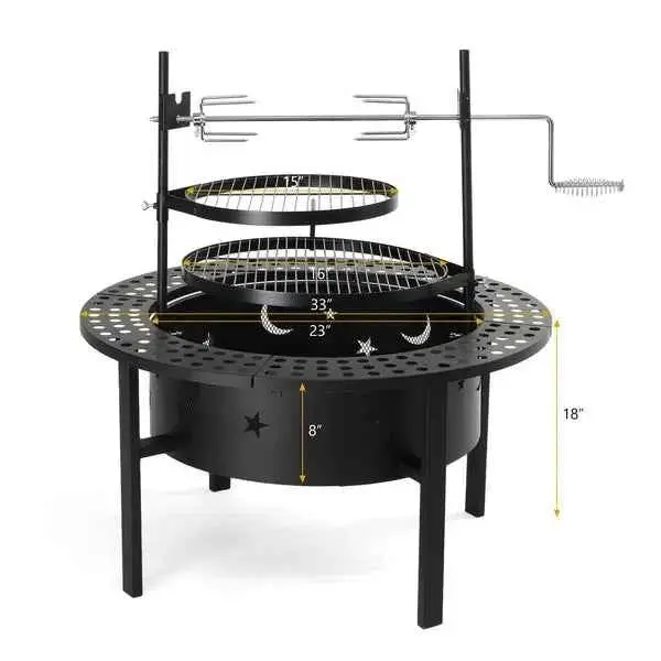 Fire Pit with Grill - 33 Inch Wood Burning Firepit with Cooking Grills