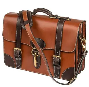 EXECUTIVE LEATHER BRIEFCASE & MESSENGER BAG in ONE ~ Amish Handmade in U.S.A.