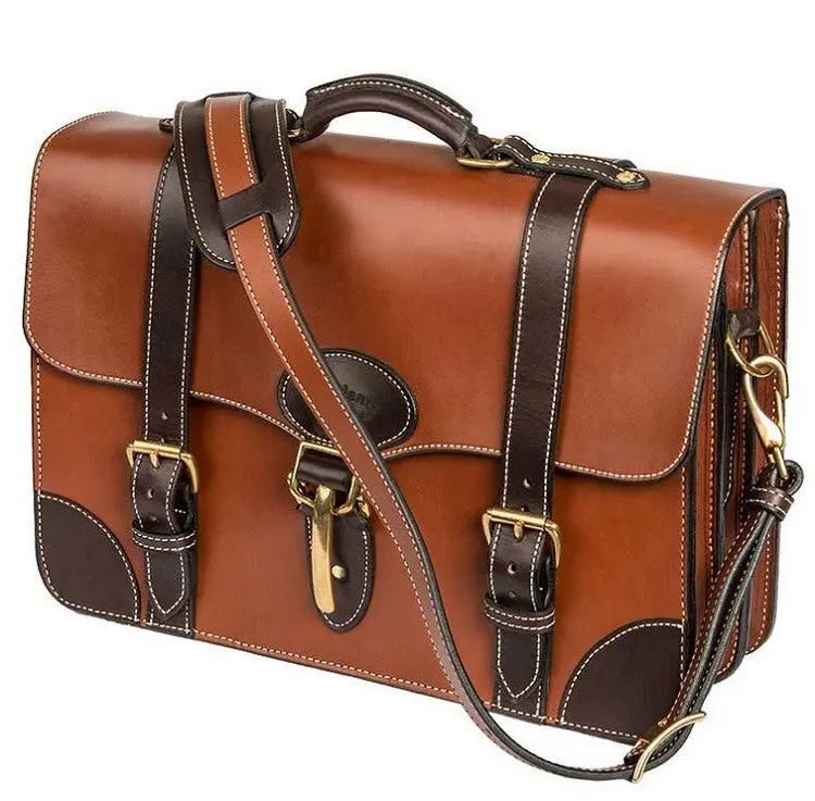 EXECUTIVE LEATHER BRIEFCASE & MESSENGER BAG in ONE ~ Amish Handmade in U.S.A.