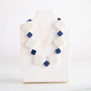Navy/Mother-of-Pearl Combo Clover Cooling Necklace-New