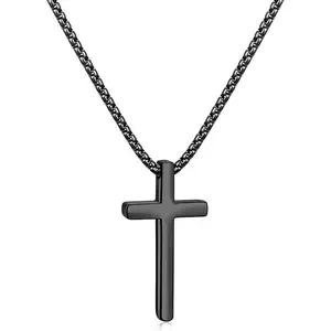 Cross Necklace (Silver Gold Black) with 2.5mm Cross Chain and Stainless Steel Pendant for Stylish Wear
