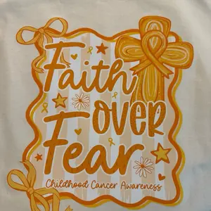 Childhood Cancer Awareness Eness - Faith Over Fear Design with Orange Ribbon and Stars for Awareness Campaign