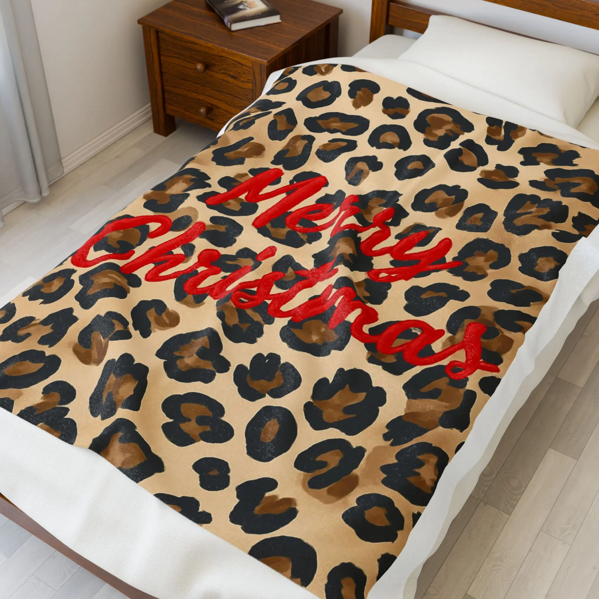 Velveteen Plush Blanket - That Girl Cheetah Christmas Blanket. Cheetah Print Reversible Throw, Soft Fleece Bedding, Winter Home Decor Gift,