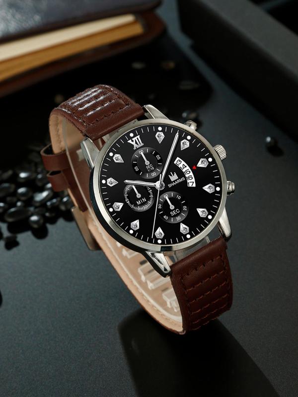 Men's Business Fashion Round Dial Analog Quartz Watch & Wallet Set, Fashion Watch Set for Party, Daily Clothing Decor, Trendy All-match & Exquisite Watch Set for Gift, Casual Wristwatch Set