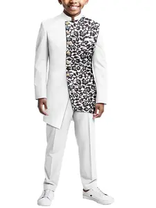 African Boys Traditional Cultural Clothing Set - 2 Piece Dashiki Outfit with Long Sleeve Button Down Shirt & Irregular Print Hem Slit Pants - Elastic Waistband, Pockets - All Season Wear for Travel & Gatherings