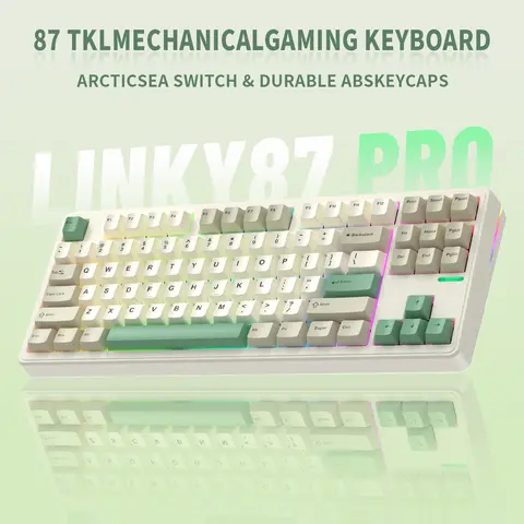 ELECFOX LINKY 87 PRO 87TKL Mechanical Gaming Keyboard - BT/2.4G/USB Tri-Mode Wireless, Gasket Creamy Design, Arcticsea Linear Switches, RGB Lighting, Budget PC Accessory, Creamy Keyboard
