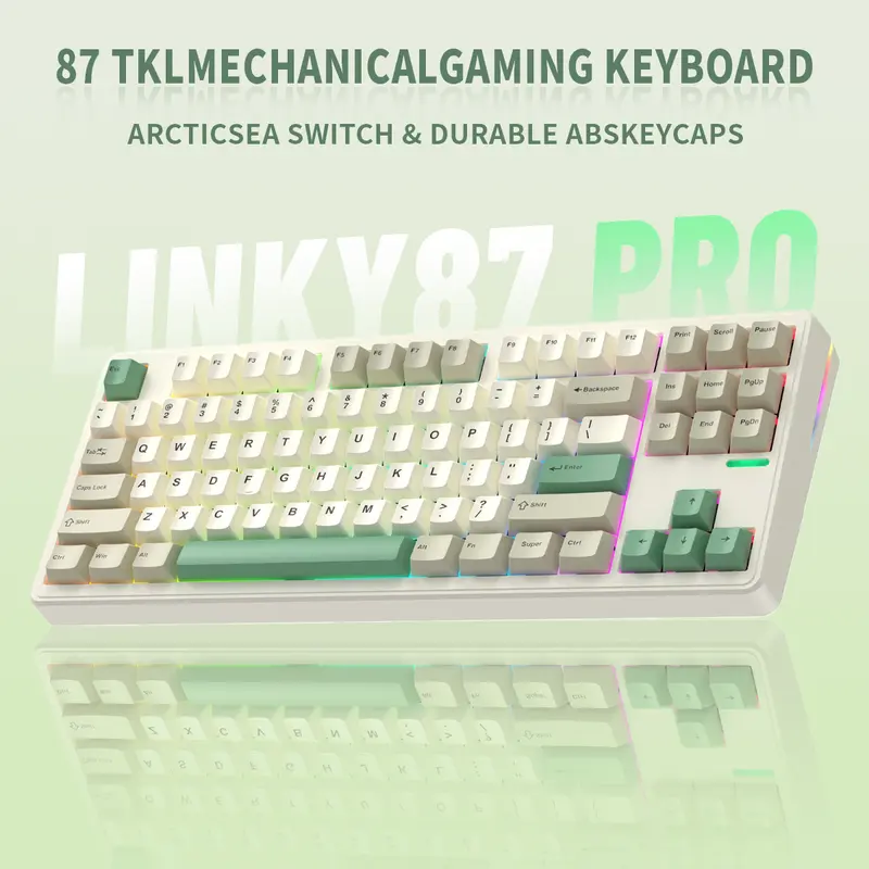 ELECFOX LINKY 87 PRO 87TKL Mechanical Gaming Keyboard - BT/2.4G/USB Tri-Mode Wireless, Gasket Creamy Design, Arcticsea Linear Switches, RGB Lighting, Budget PC Accessory, Creamy Keyboard