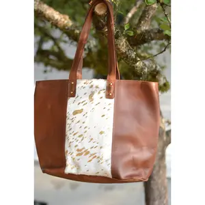 Giant tote bag Cowhide and leather -overnight bag