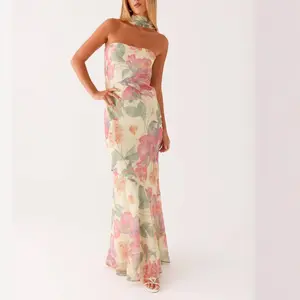 2025 Spring/Summer New Elegant Socialite Satin Backless Tube Top Digital Print Dress Formal Womenswear Sleeveless Workwear Gifts  Gifts