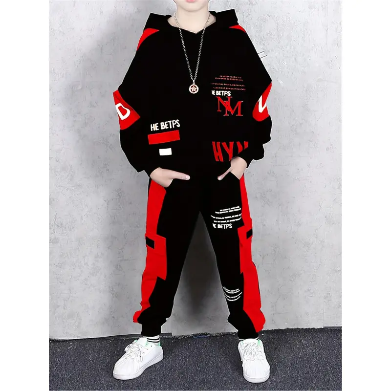 2026 New Arrival Boys' Korean Style Casual Two-Piece Set - Black