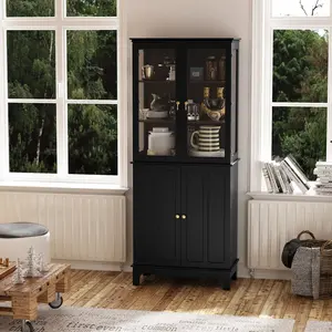72"" Freestanding Aesthetic Kitchen Pantry Storage Sideboard - Waterproof MDF Cabinet with Glass/Wood Doors, 3 Adjustable Shelves, Ideal for Kitchen/Living/Dining Room summerwins