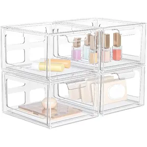Pack Stackable Clear Acrylic Drawer Organizer, with Handles, for Plastic Boxes
